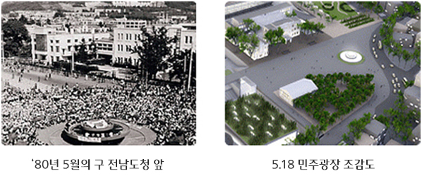 '80년 5월의 구 전남도청 앞, 5.18민주광장 조감도